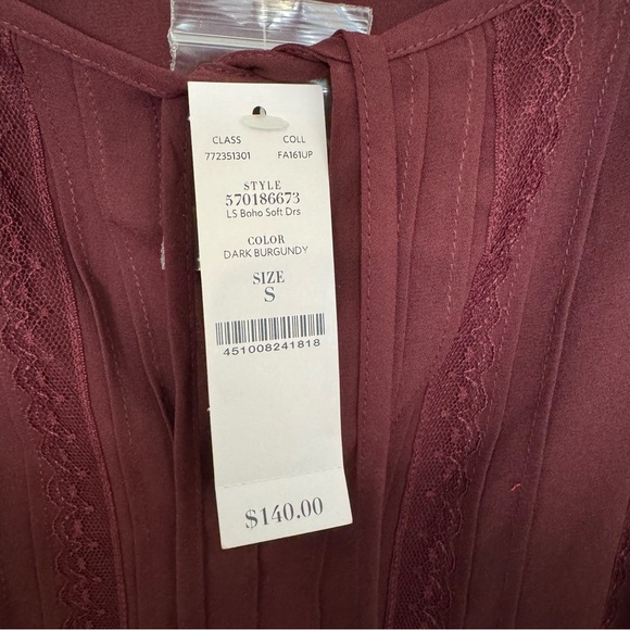 NWT White House Black Market Burgundy Boho Soft Dress Sz. SMALL - Picture 7 of 8